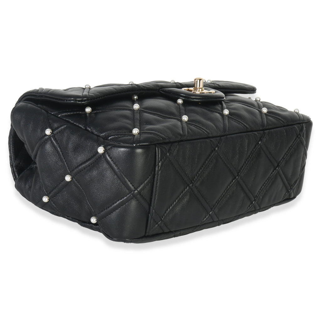 Chanel Black Pearl Studded Lambskin Medium CC Flap Bag