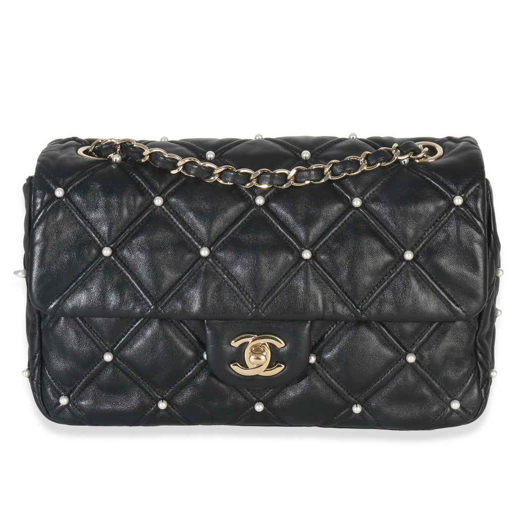 Chanel Black Pearl Studded Lambskin Medium CC Flap Bag
