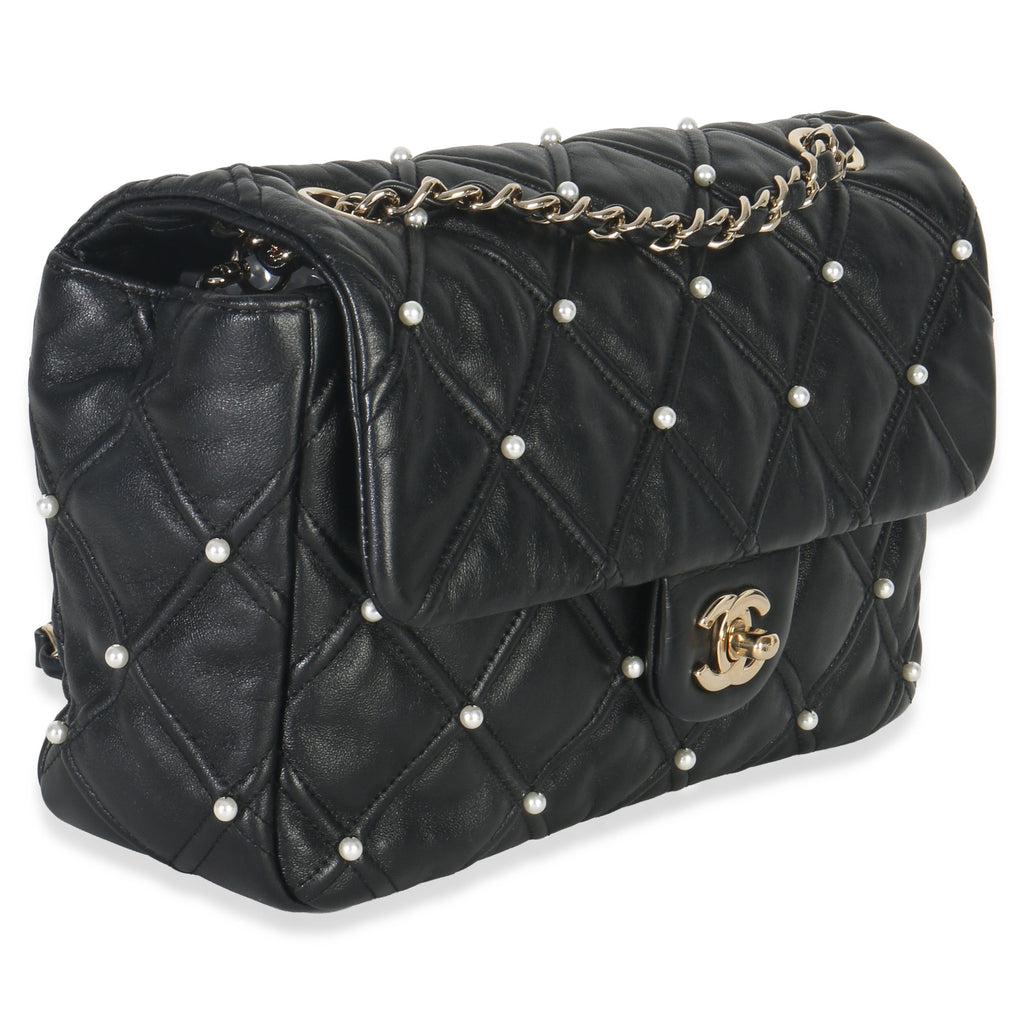 Chanel Black Pearl Studded Lambskin Medium CC Flap Bag