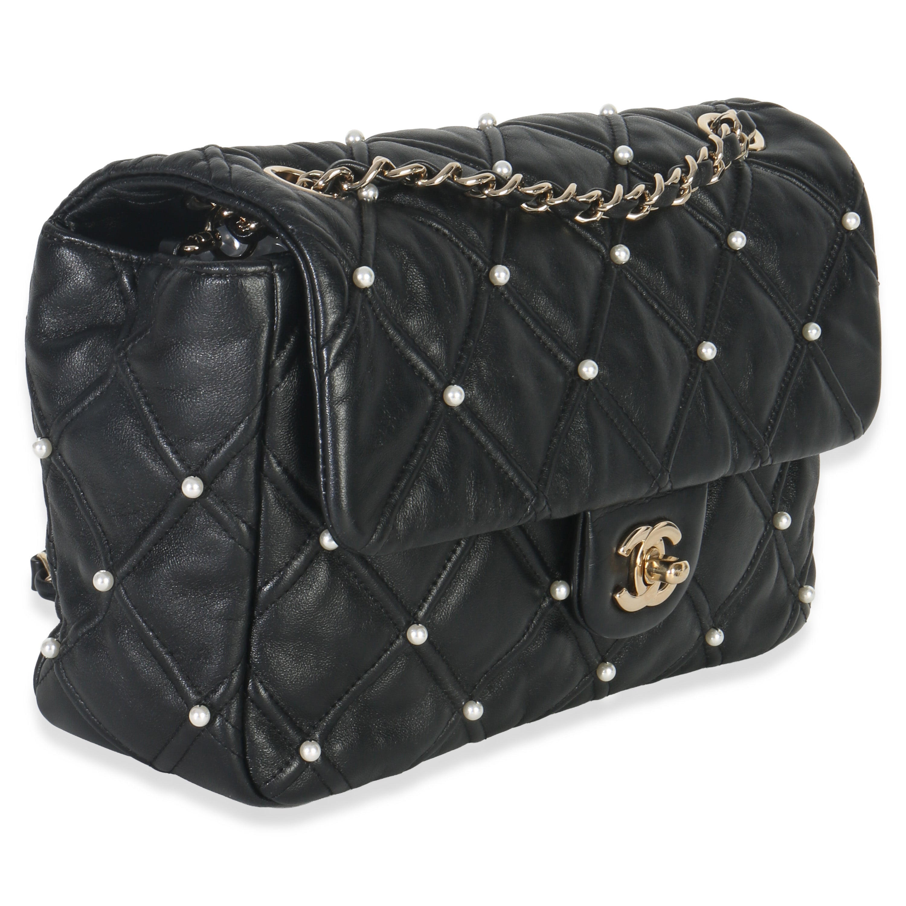 Chanel Black Pearl Studded Lambskin Medium CC Flap Bag