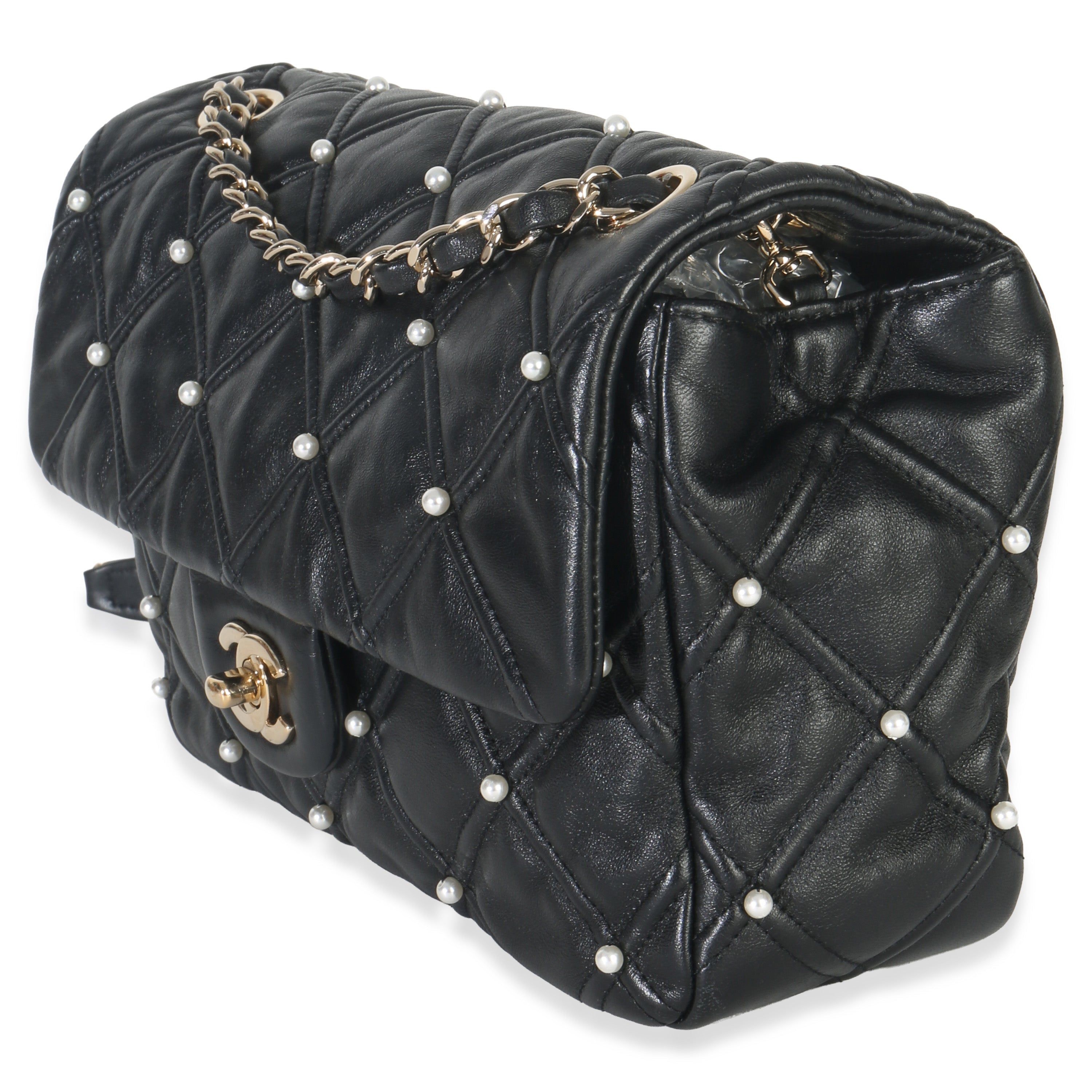 Chanel Black Pearl Studded Lambskin Medium CC Flap Bag