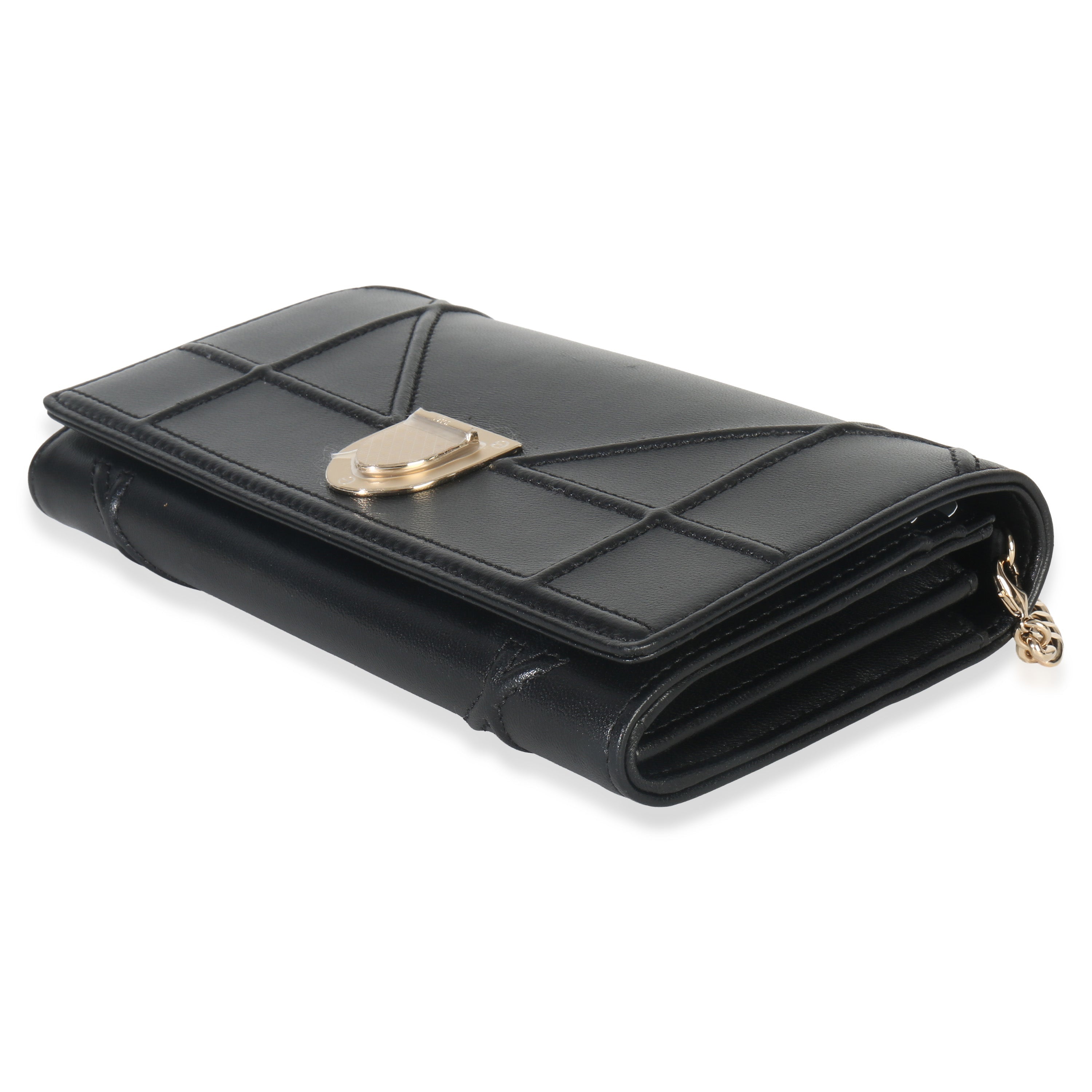 Christian Dior Black Calfskin Diorama Croisiere Chain Wallet