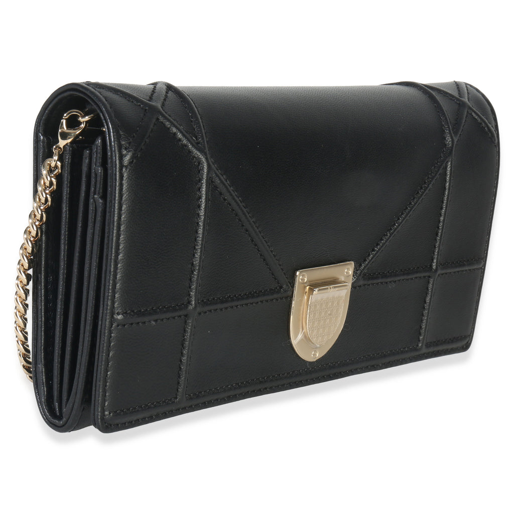 Christian Dior Black Calfskin Diorama Croisiere Chain Wallet