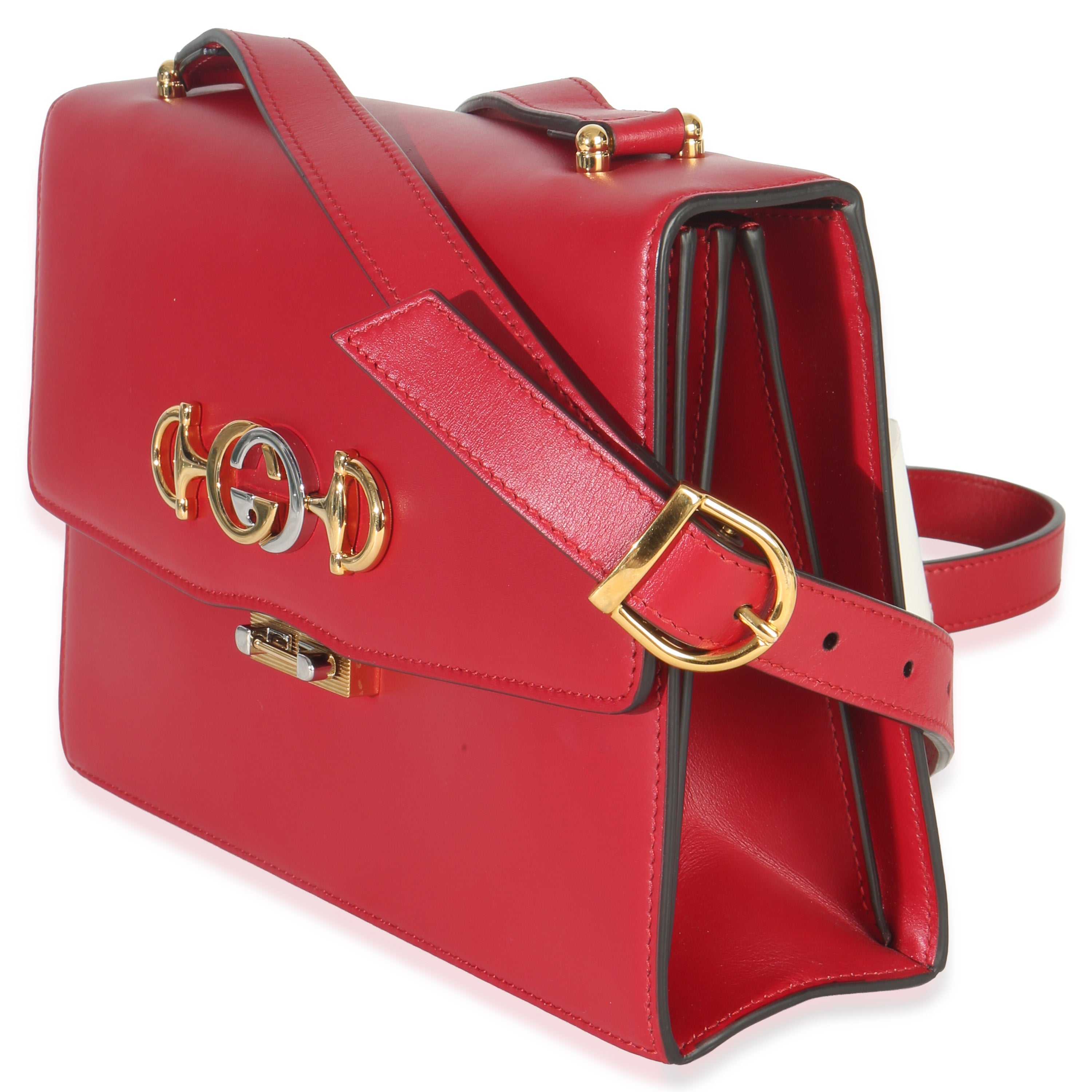 Gucci Red Smooth Calfskin Small Zumi Shoulder Flap Bag