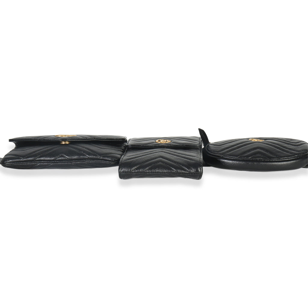 Gucci Black Matelasse Calfskin GG Marmont Triple Pouch Belt Bag