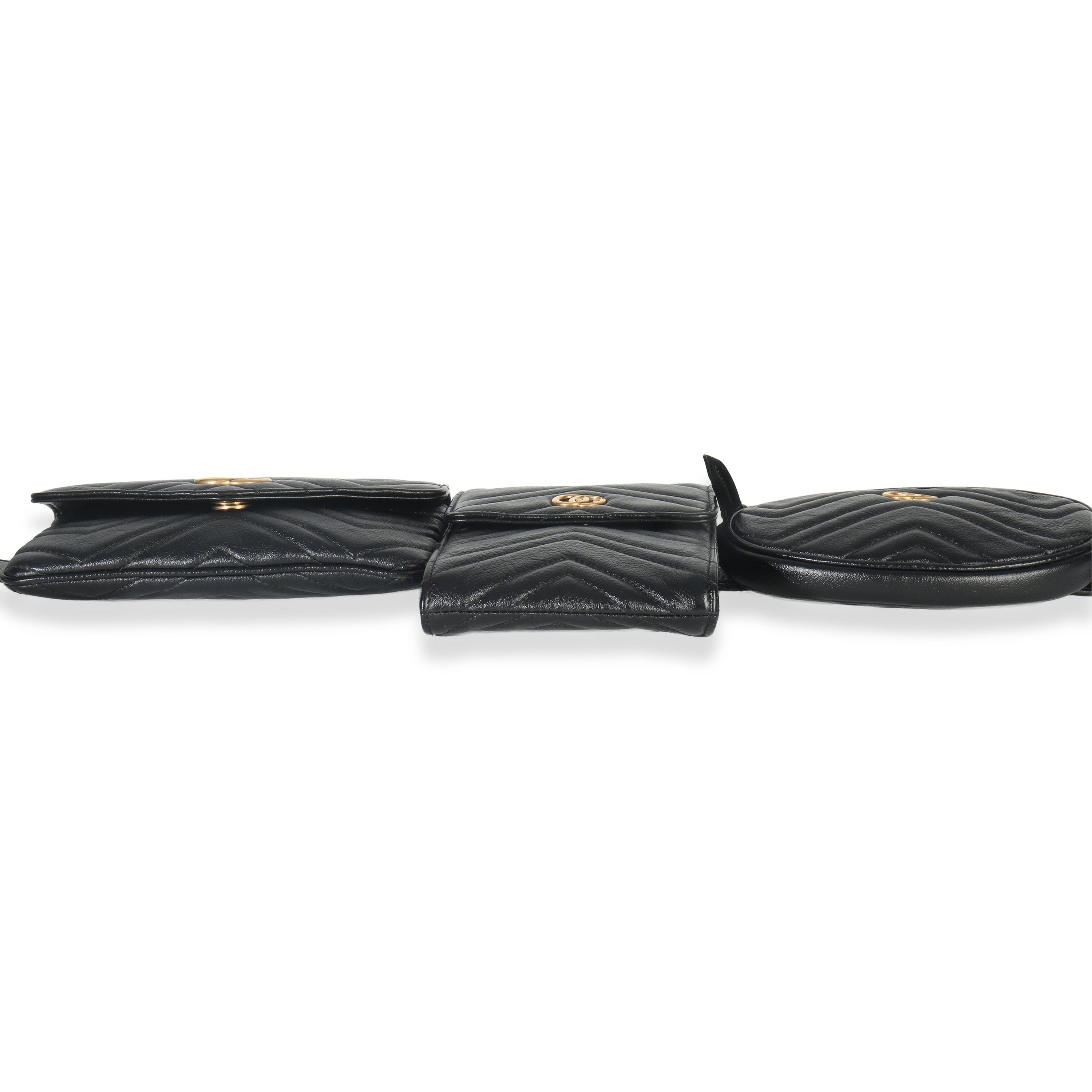 Gucci Black Matelasse Calfskin GG Marmont Triple Pouch Belt Bag