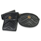 Gucci Black Matelasse Calfskin GG Marmont Triple Pouch Belt Bag