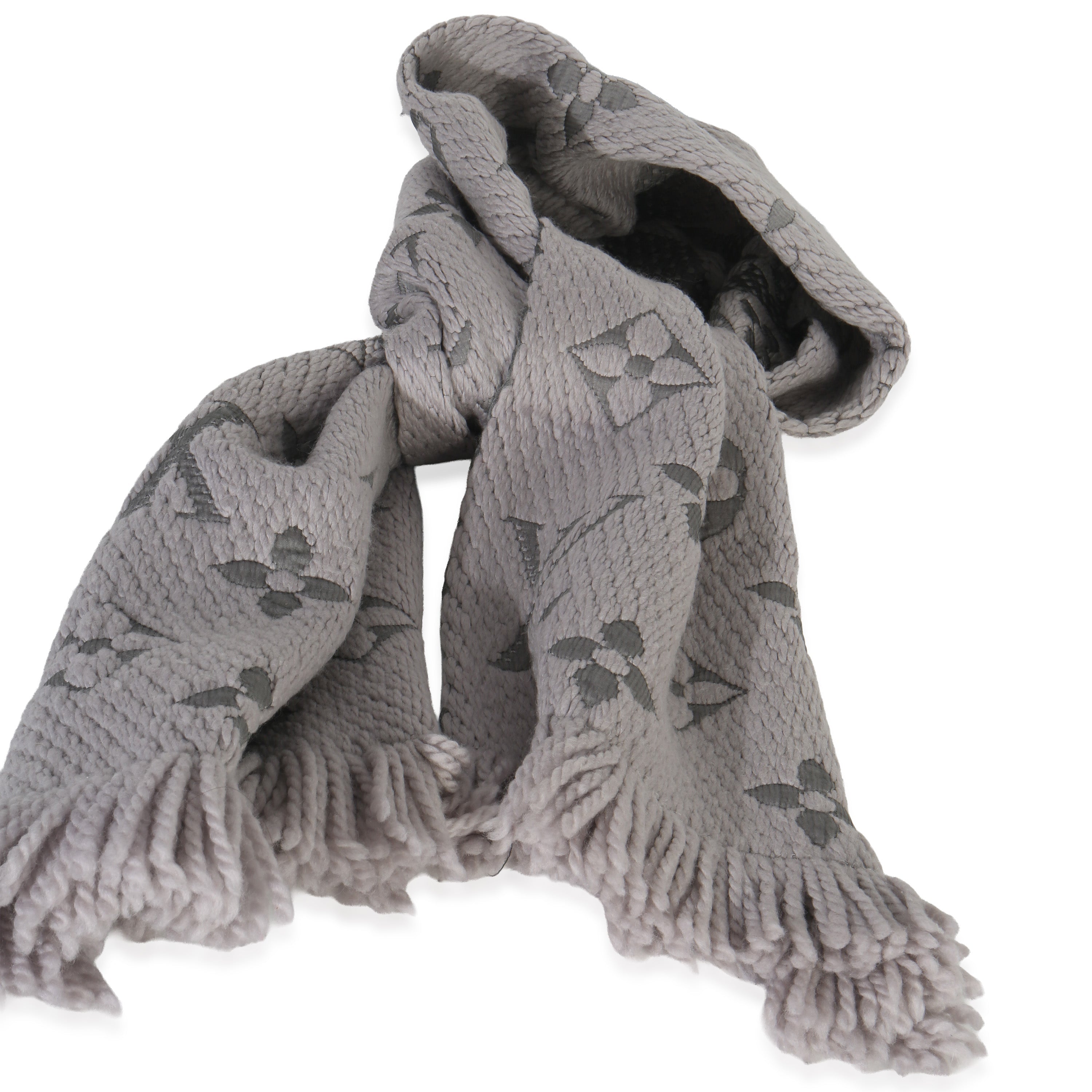 Louis Vuitton Grey Wool Silk Logomania Scarf