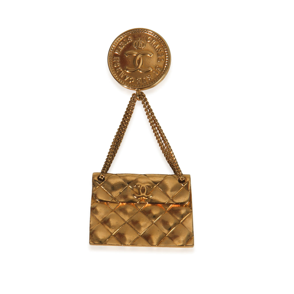 Chanel Gold-Plated  Vintage Matelasse Bag Brooch