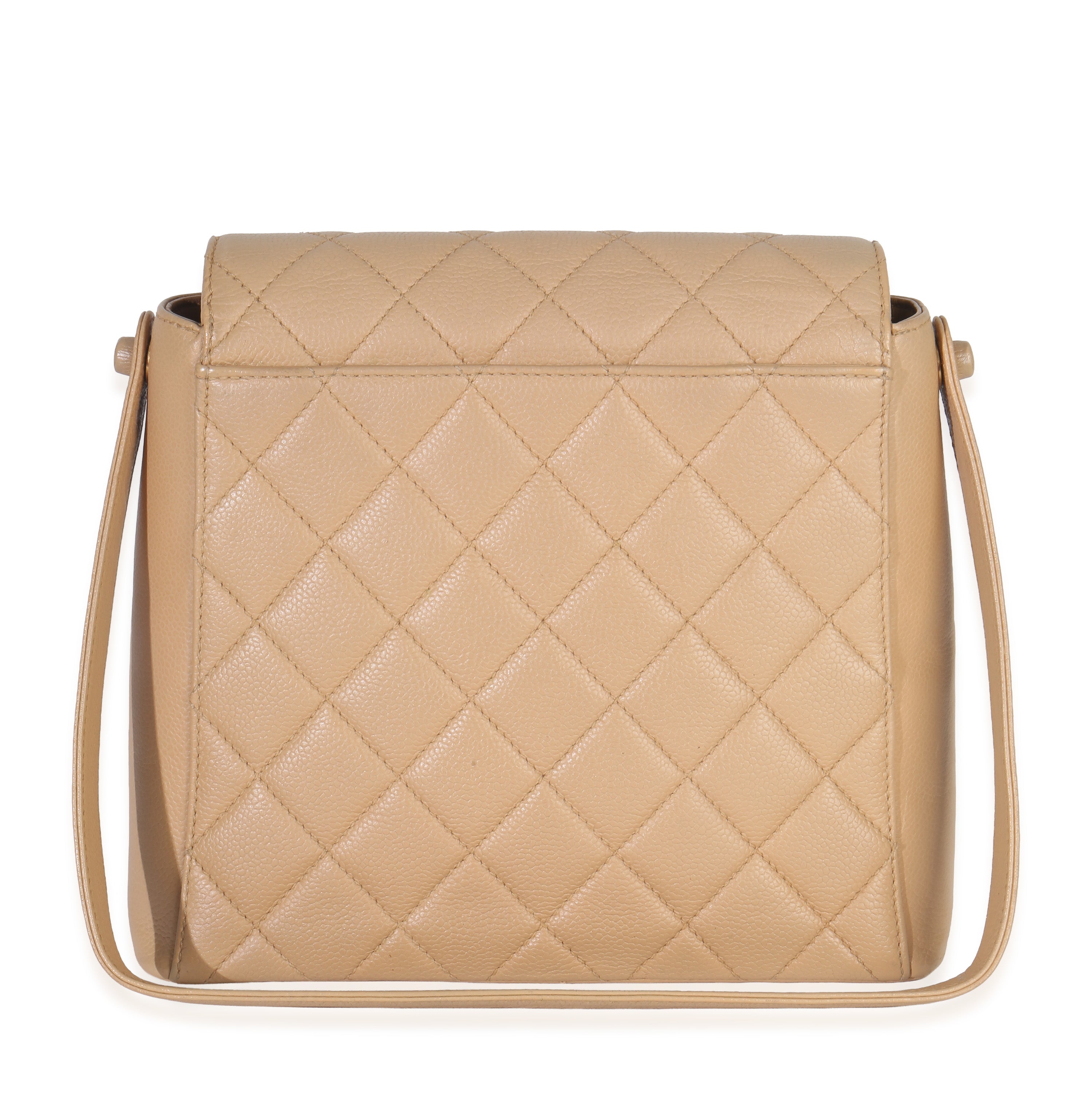 Chanel Vintage 24K Beige Quilted Caviar CC Shoulder Handbag