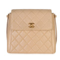 Chanel Vintage 24K Beige Quilted Caviar CC Shoulder Handbag