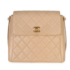 Chanel Vintage 24K Beige Quilted Caviar CC Shoulder Handbag