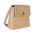 Chanel Vintage 24K Beige Quilted Caviar CC Shoulder Handbag