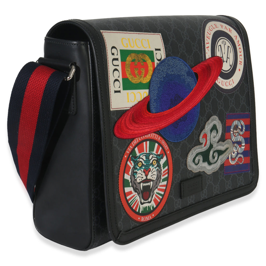 Gucci Black GG Supreme Canvas Night Courrier Flap Messenger Bag