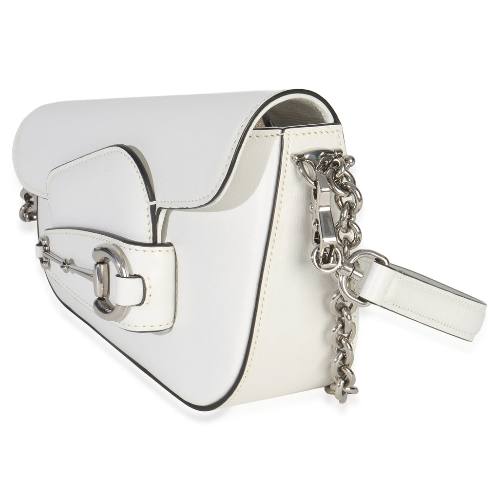 Gucci White Calfskin Mini Asymmetric Horsebit 1955 Shoulder Bag