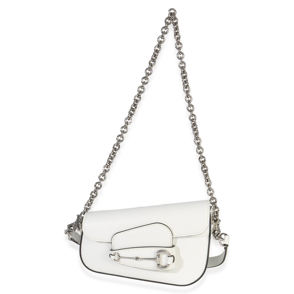 Gucci White Calfskin Mini Asymmetric Horsebit 1955 Shoulder Bag