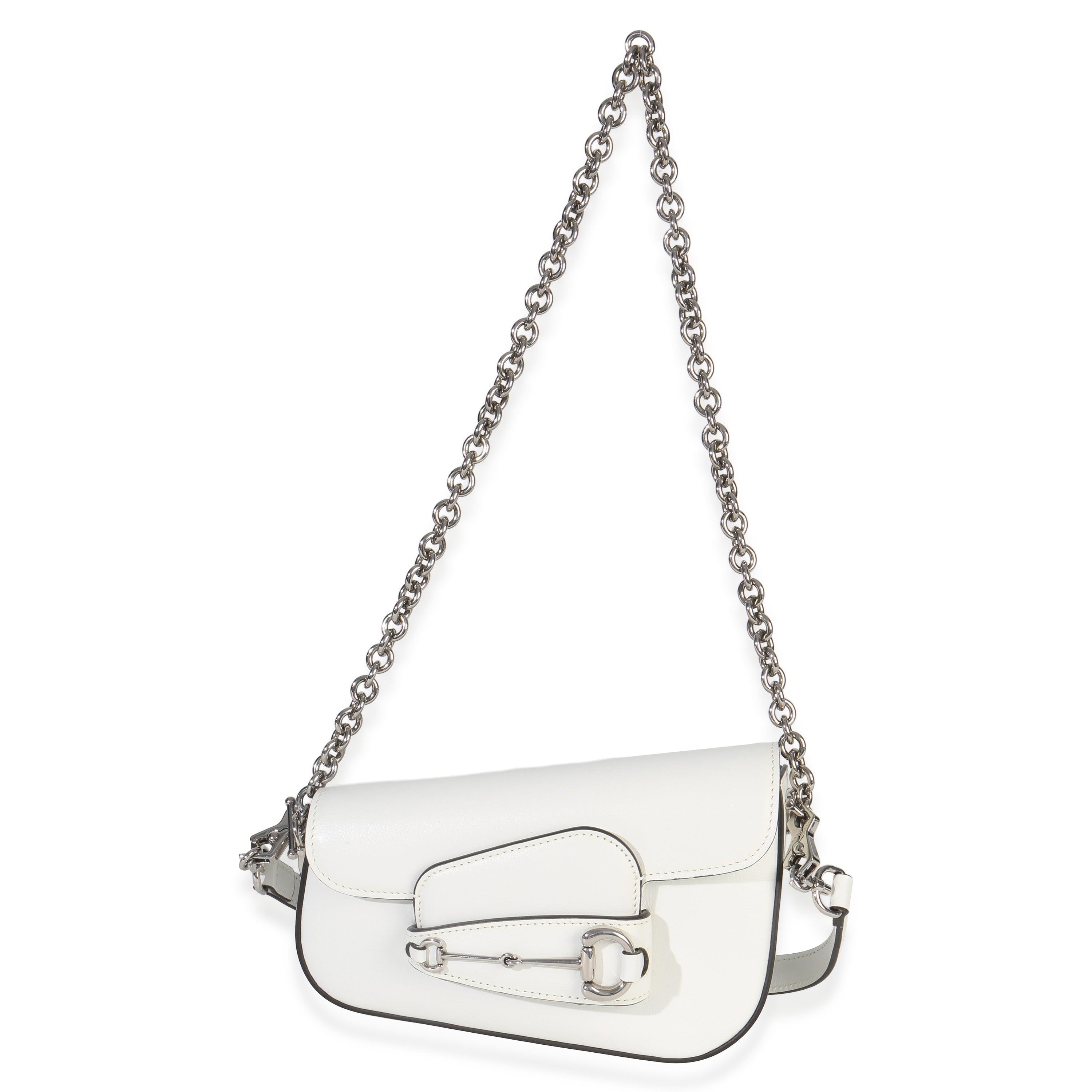 Gucci White Calfskin Mini Asymmetric Horsebit 1955 Shoulder Bag