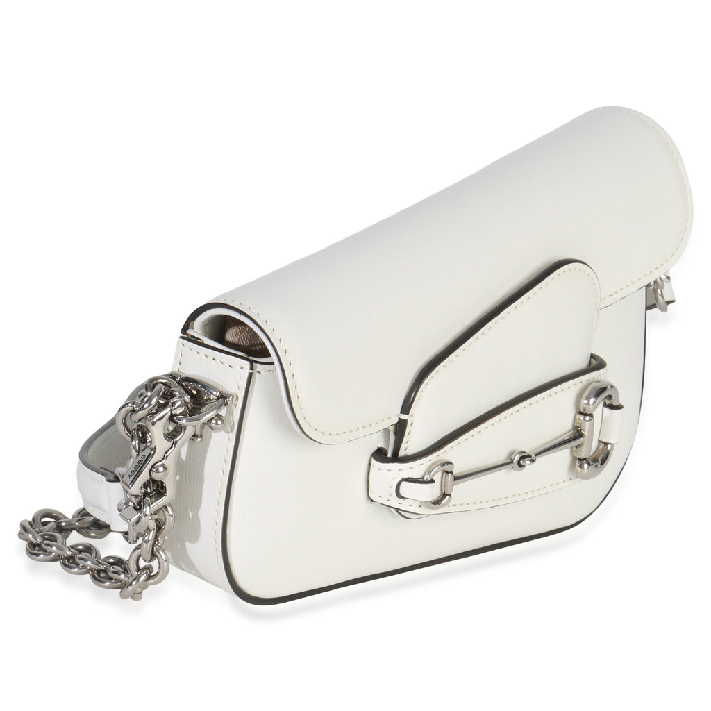 Gucci White Calfskin Mini Asymmetric Horsebit 1955 Shoulder Bag