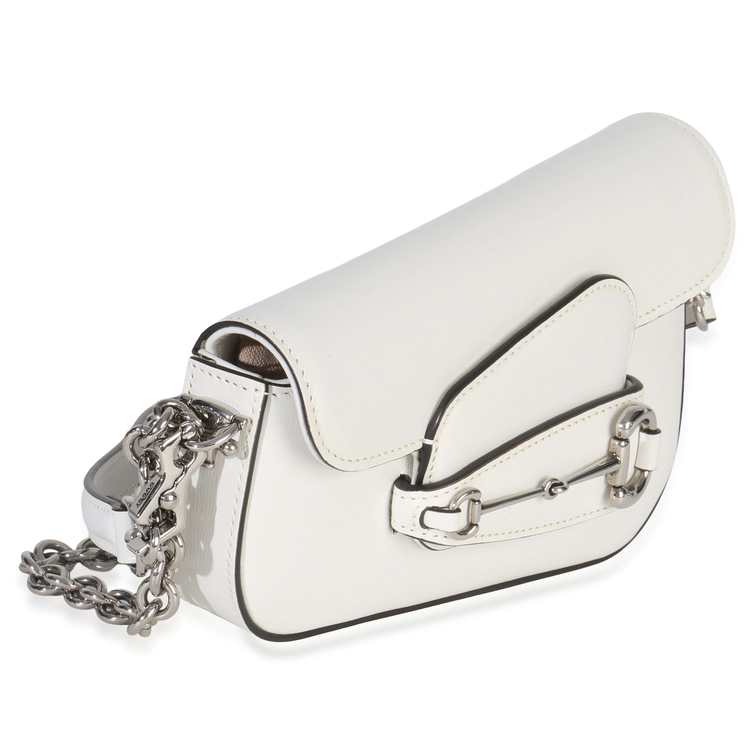 Gucci White Calfskin Mini Asymmetric Horsebit 1955 Shoulder Bag