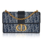 Christian Dior Blue Denim Oblique 30 Montaigne East West Chain Bag