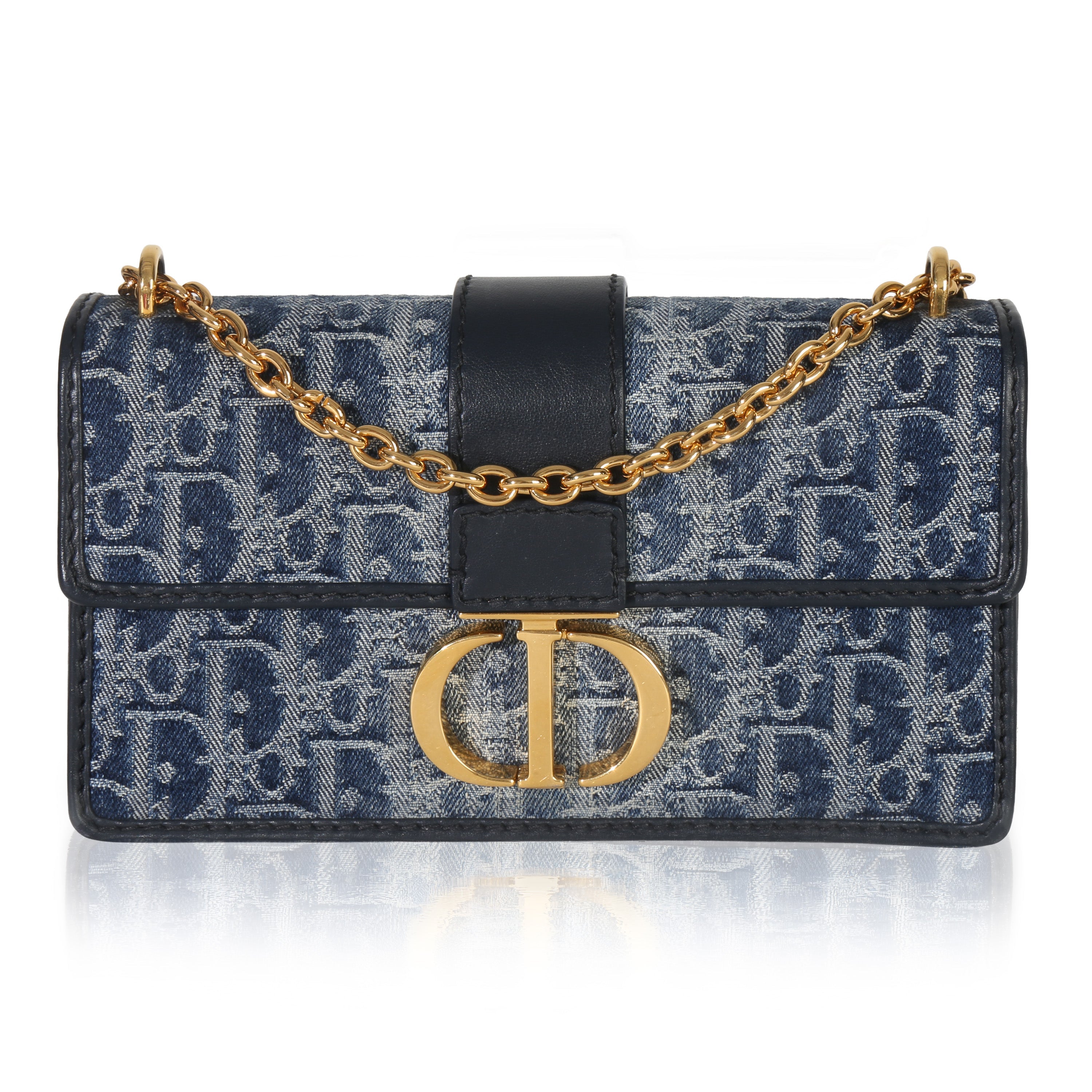Christian Dior Blue Denim Oblique 30 Montaigne East West Chain Bag