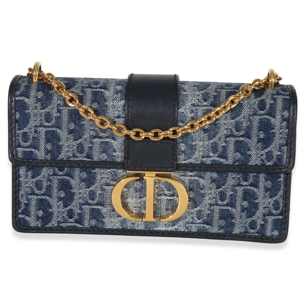 Christian Dior Blue Denim Oblique 30 Montaigne East West Chain Bag