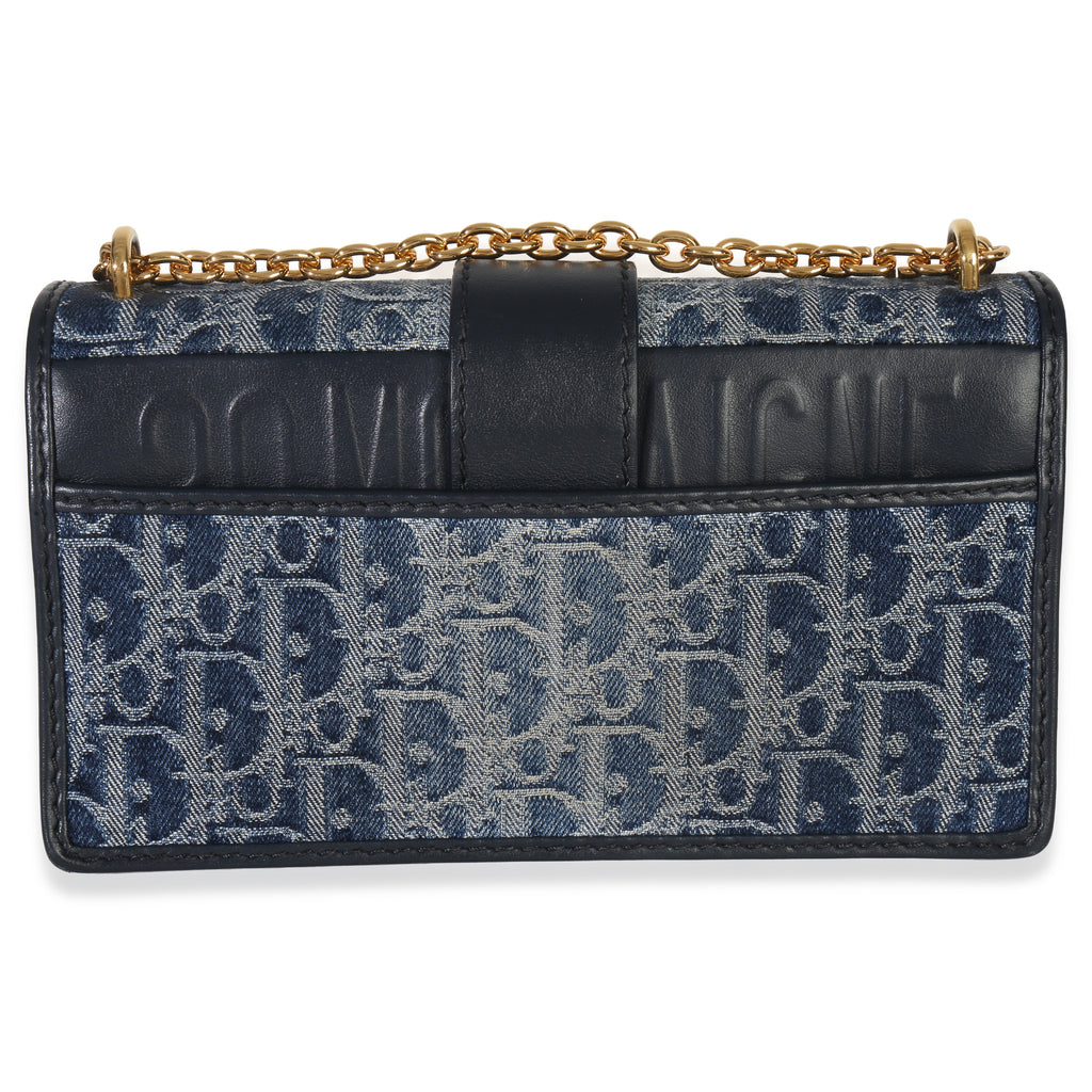 Christian Dior Blue Denim Oblique 30 Montaigne East West Chain Bag