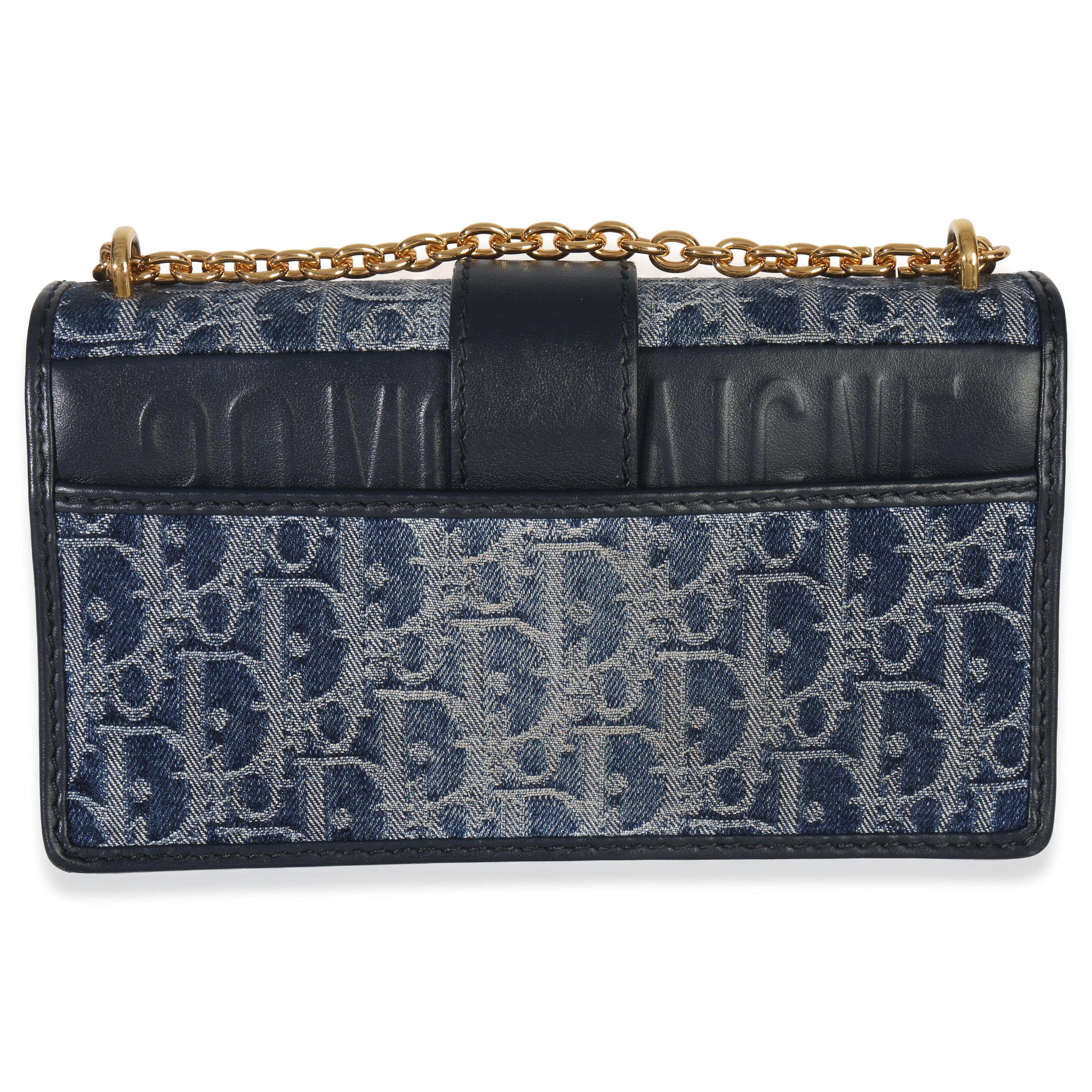 Christian Dior Blue Denim Oblique 30 Montaigne East West Chain Bag