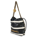 Chanel Black White Striped Shiny Calfskin Mini Chanel 22 Hobo