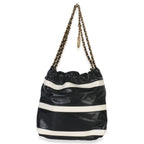 Chanel Black White Striped Shiny Calfskin Mini Chanel 22 Hobo