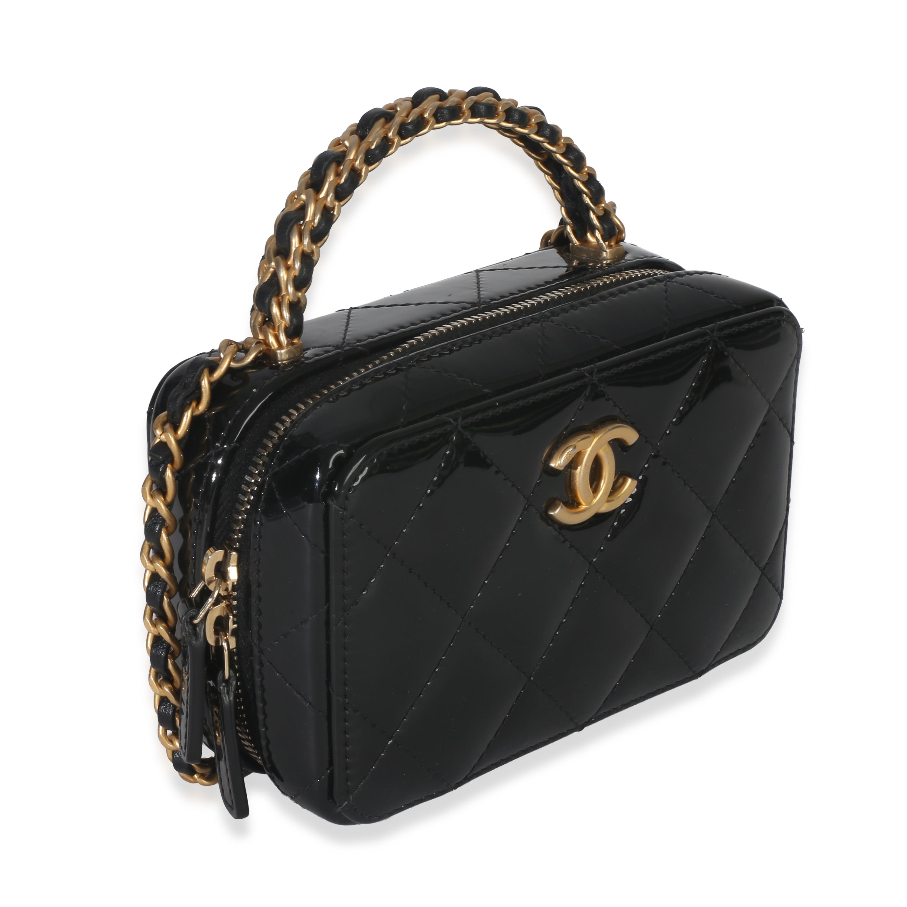 Chanel Black Quilted Patent Mini Vanity Chain Bag