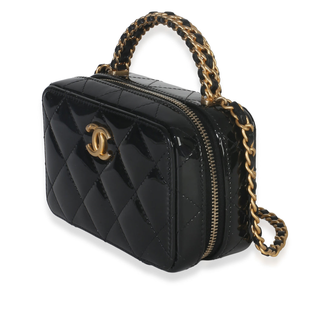 Chanel Black Quilted Patent Mini Vanity Chain Bag