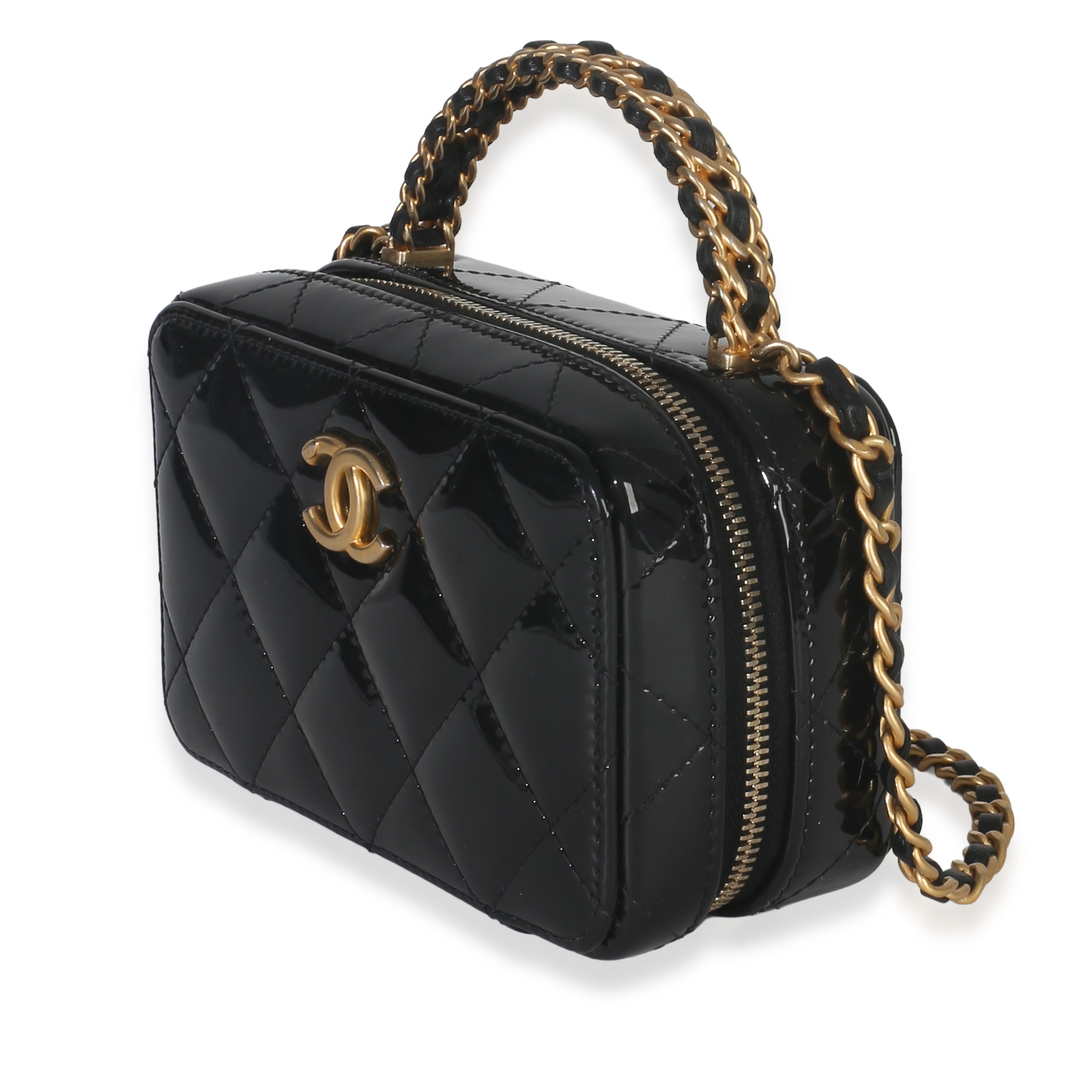 Chanel Black Quilted Patent Mini Vanity Chain Bag