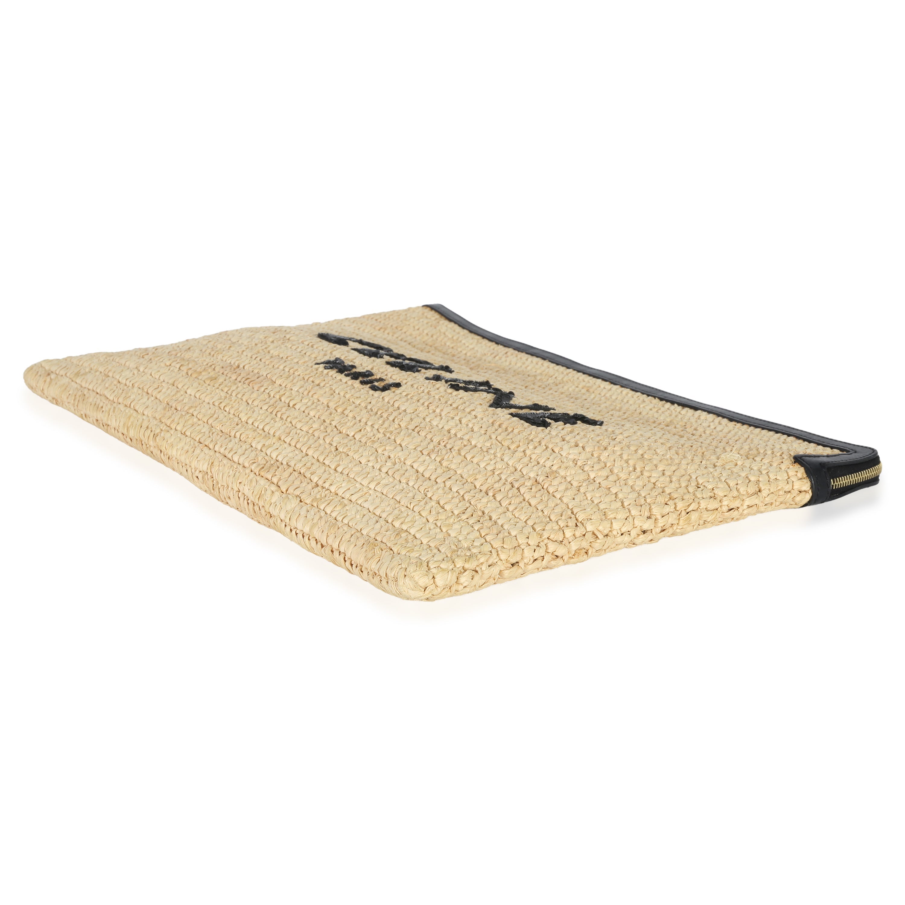 Beige Raffia Sequin Logo Clutch
