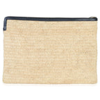 Beige Raffia Sequin Logo Clutch