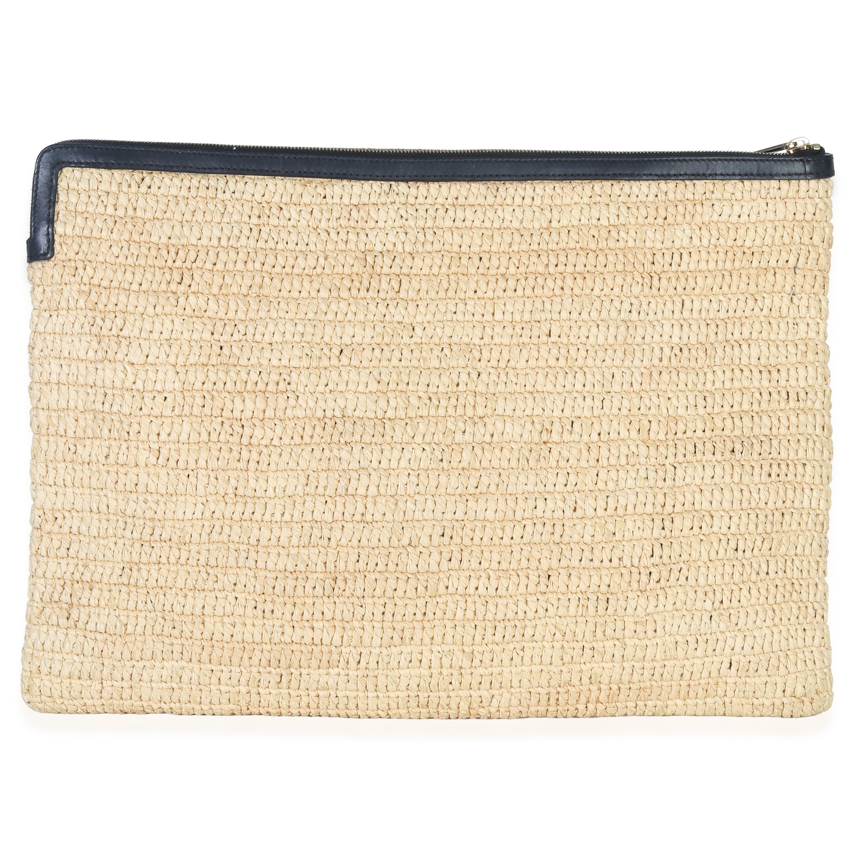 Beige Raffia Sequin Logo Clutch