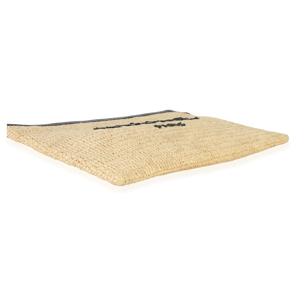 Beige Raffia Sequin Logo Clutch