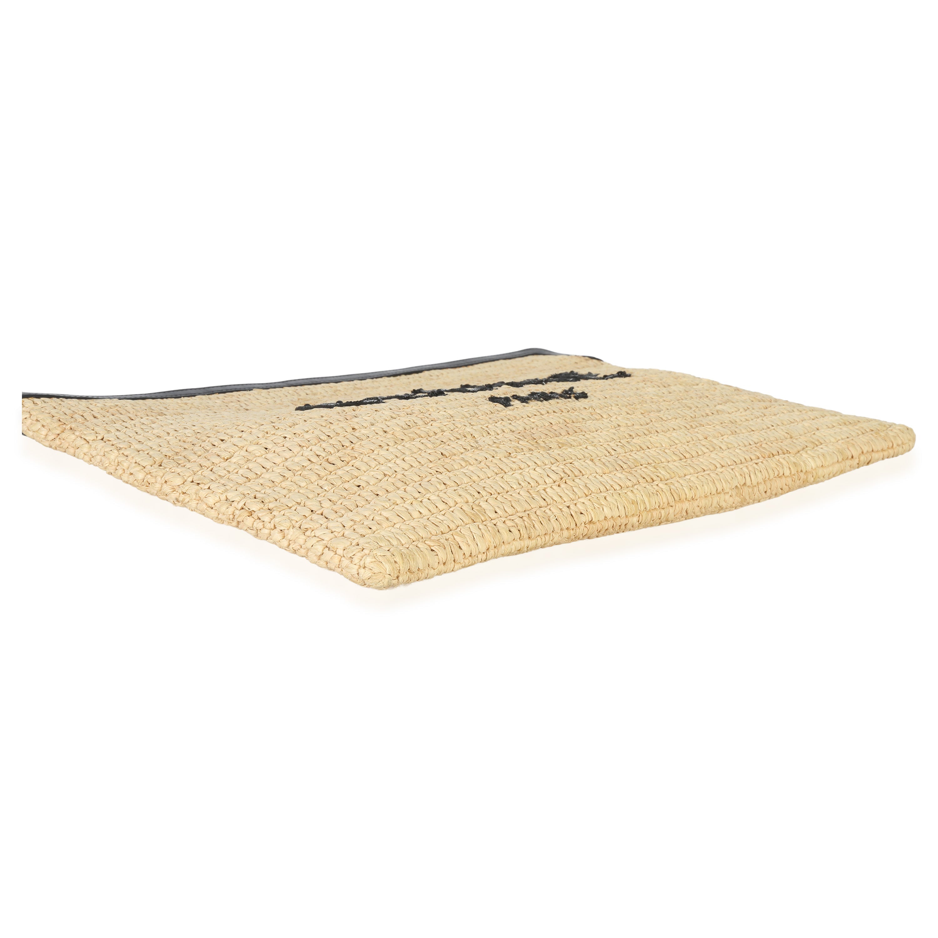 Beige Raffia Sequin Logo Clutch