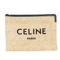 Beige Raffia Sequin Logo Clutch