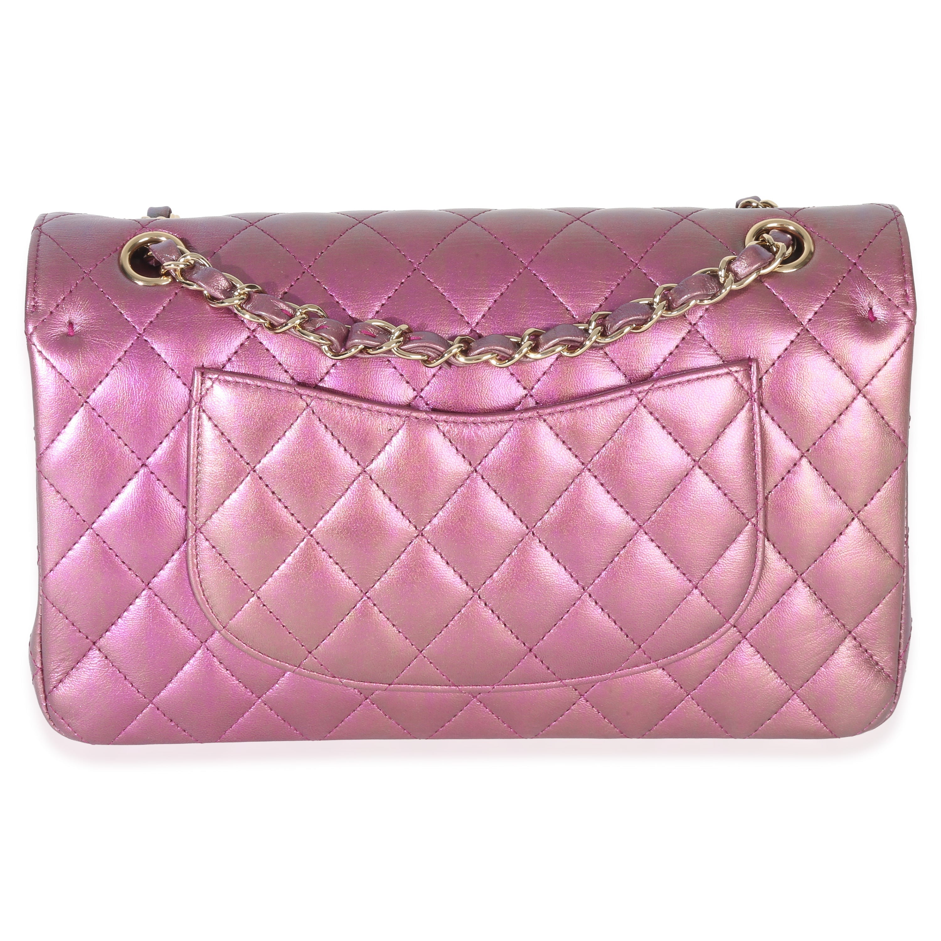 Chanel Dark Pink Iridescent Quilted Lambskin Medium Classic Double Flap Bag