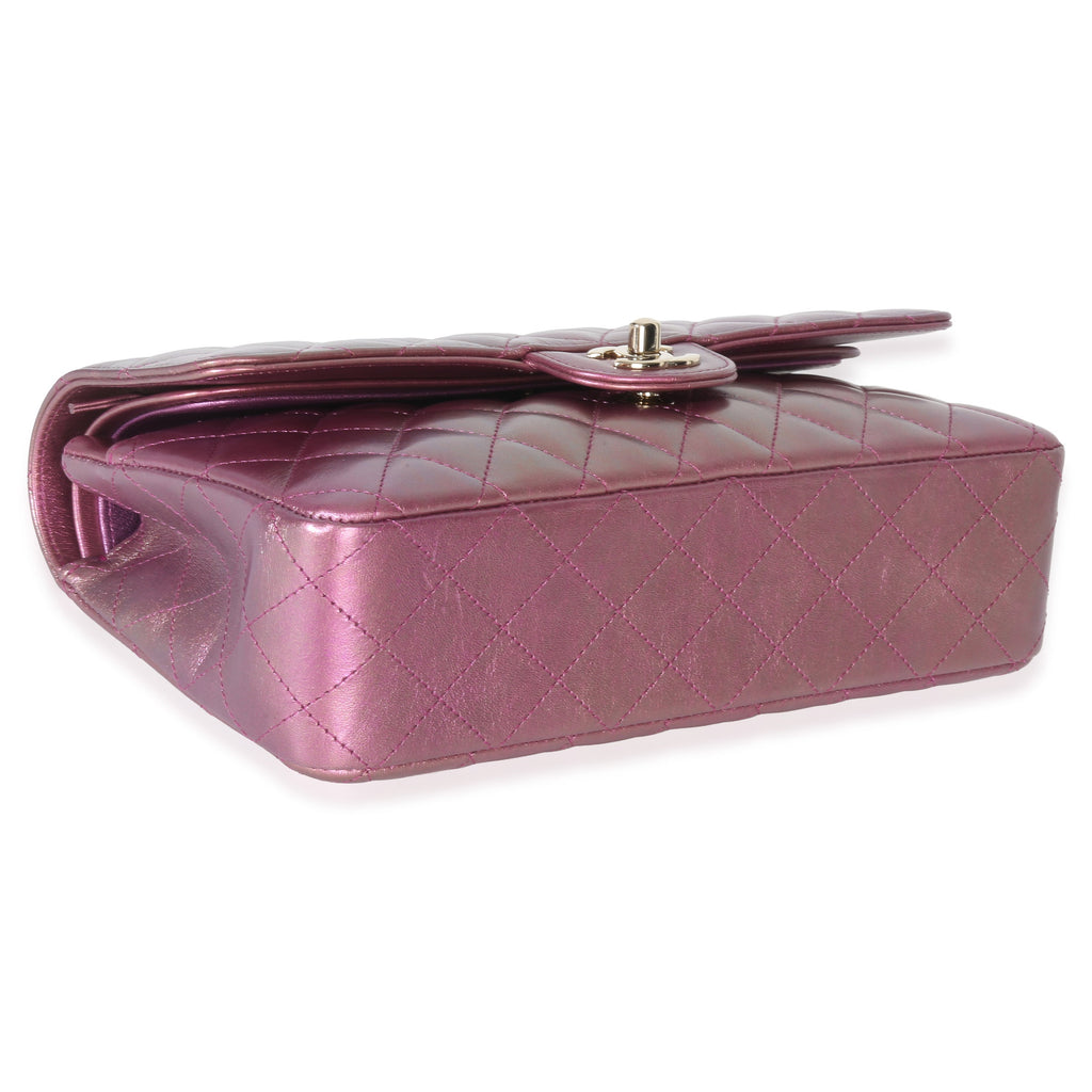 Chanel Dark Pink Iridescent Quilted Lambskin Medium Classic Double Flap Bag