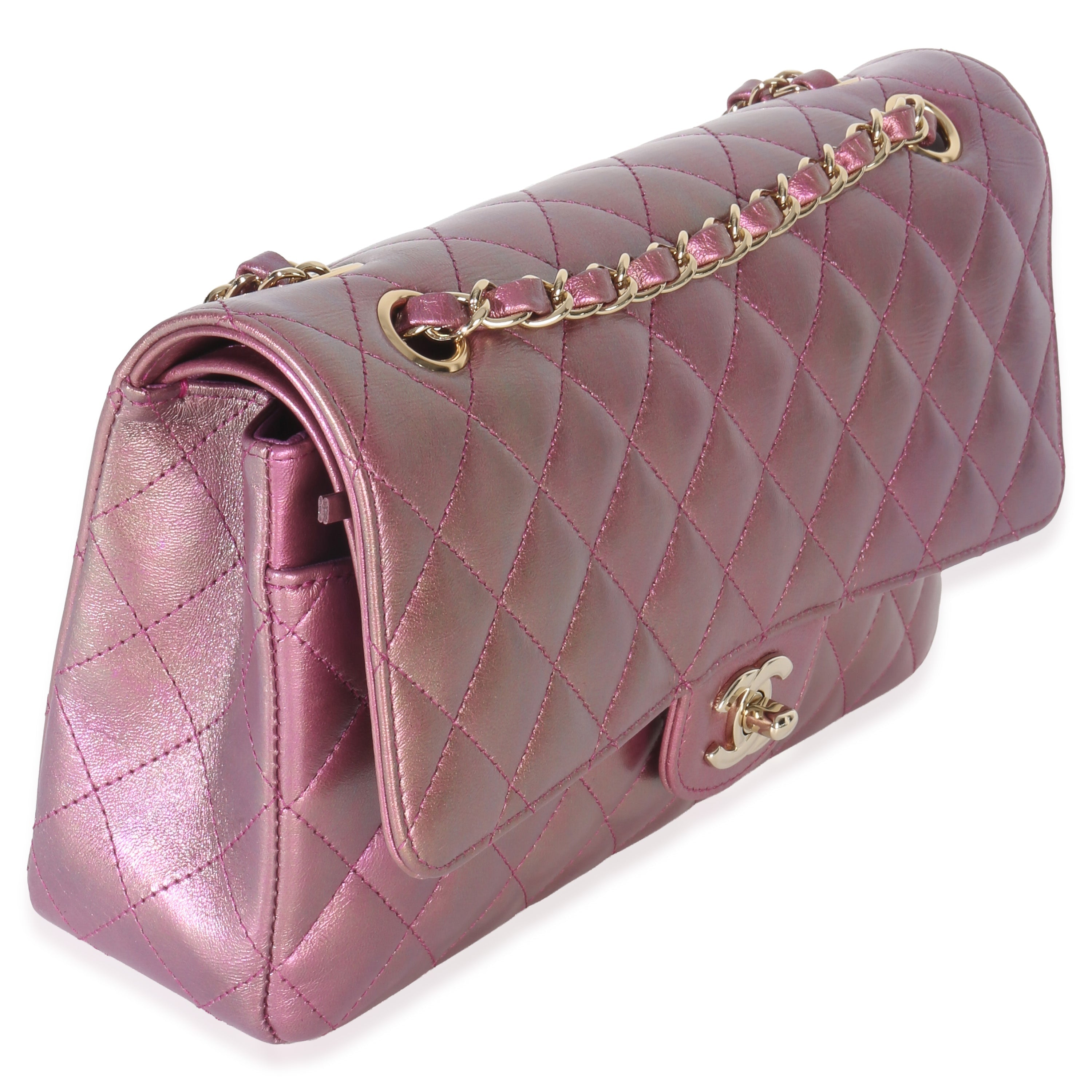 Chanel Dark Pink Iridescent Quilted Lambskin Medium Classic Double Flap Bag