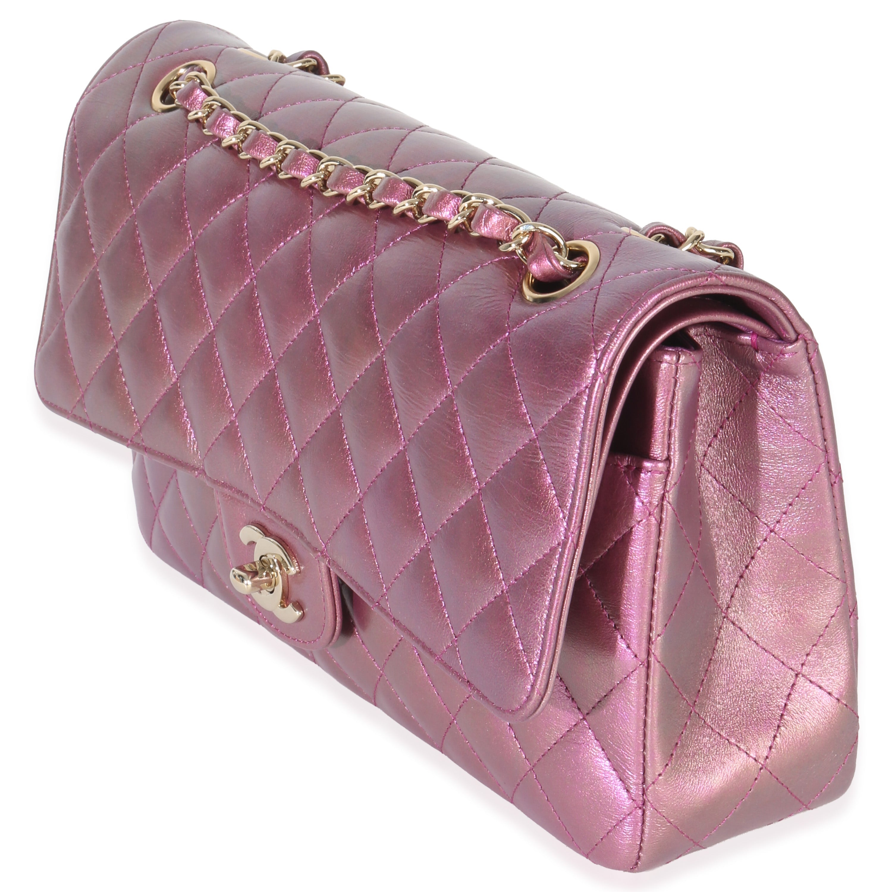 Chanel Dark Pink Iridescent Quilted Lambskin Medium Classic Double Flap Bag