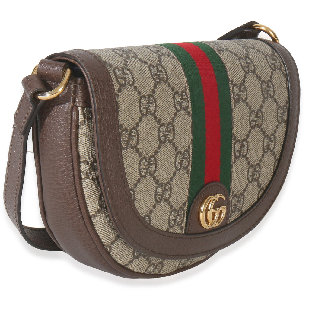 Gucci Beige GG Supreme Canvas Ophidia GG Curved Flap Bag