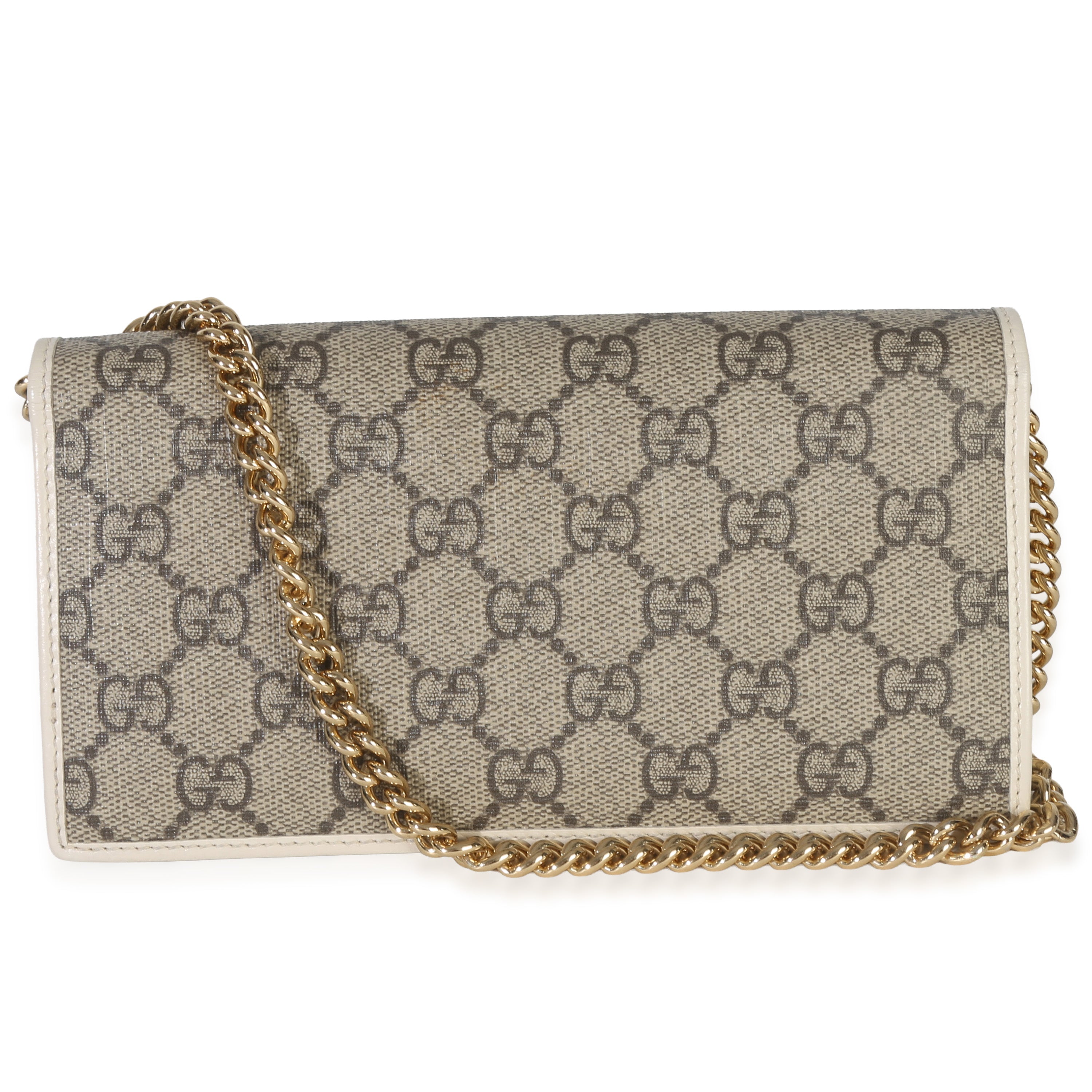 Gucci White GG Supreme Monogram Azalea Calfskin Horsebit 1955 Wallet On Chain