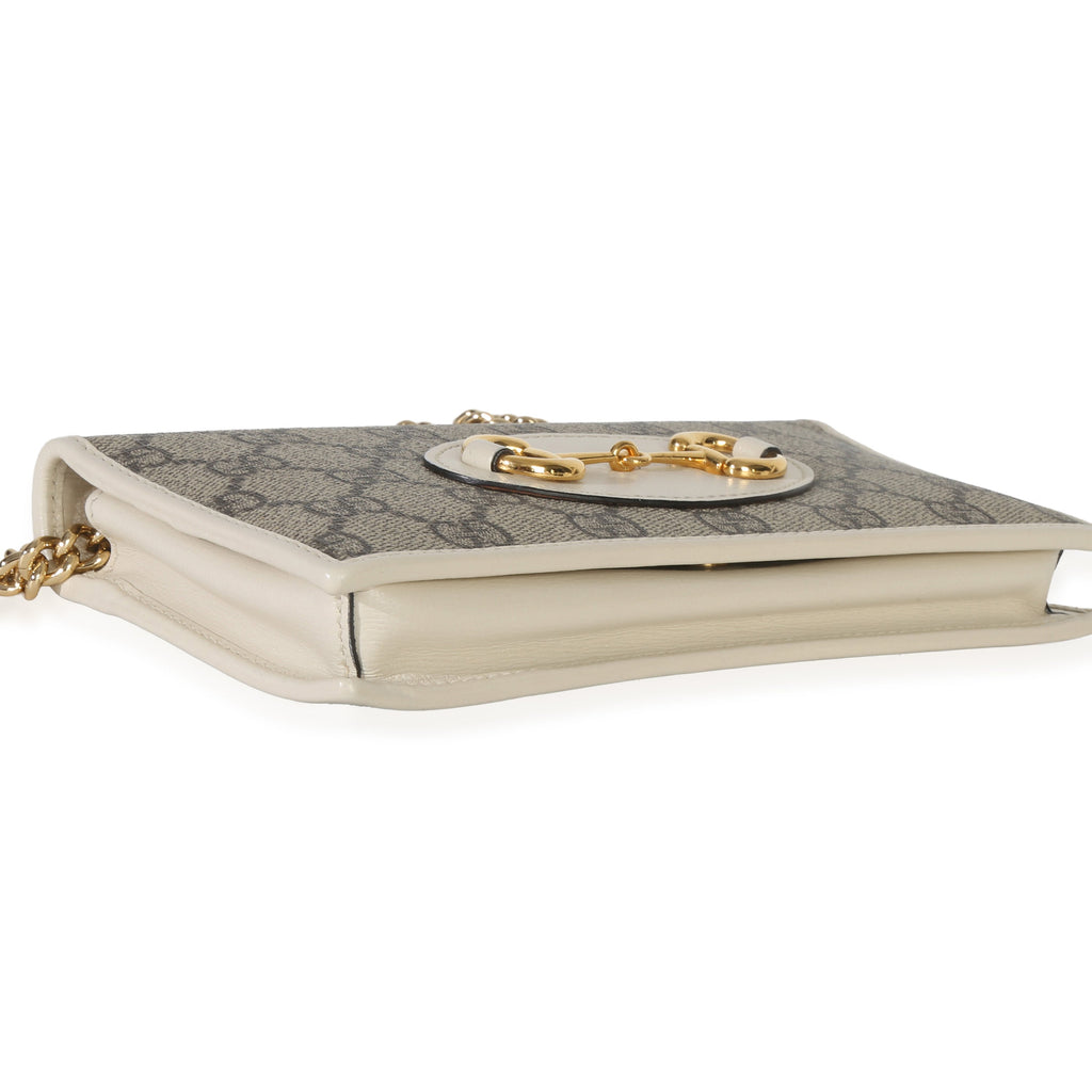 Gucci White GG Supreme Monogram Azalea Calfskin Horsebit 1955 Wallet On Chain