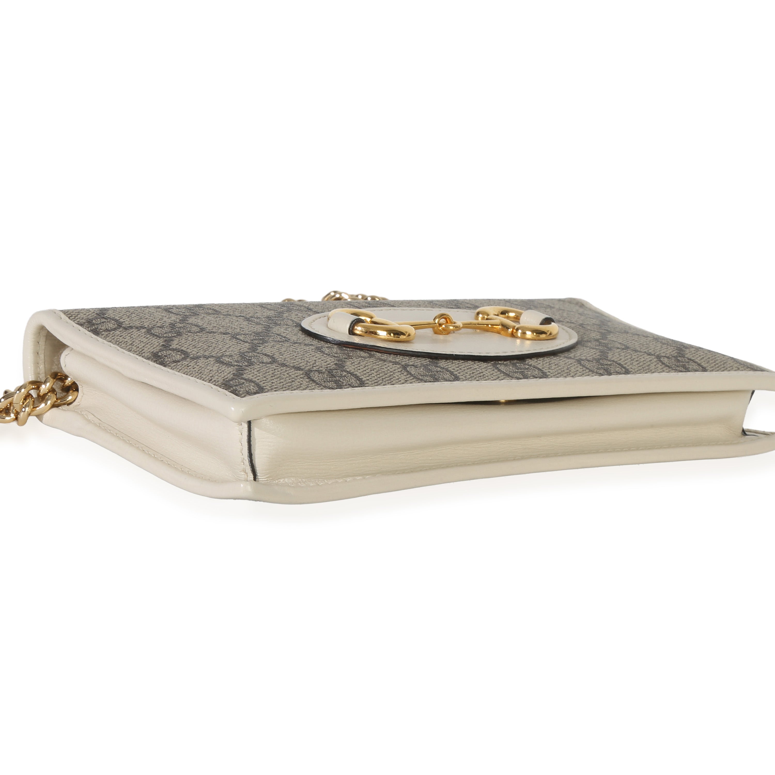 Gucci White GG Supreme Monogram Azalea Calfskin Horsebit 1955 Wallet On Chain