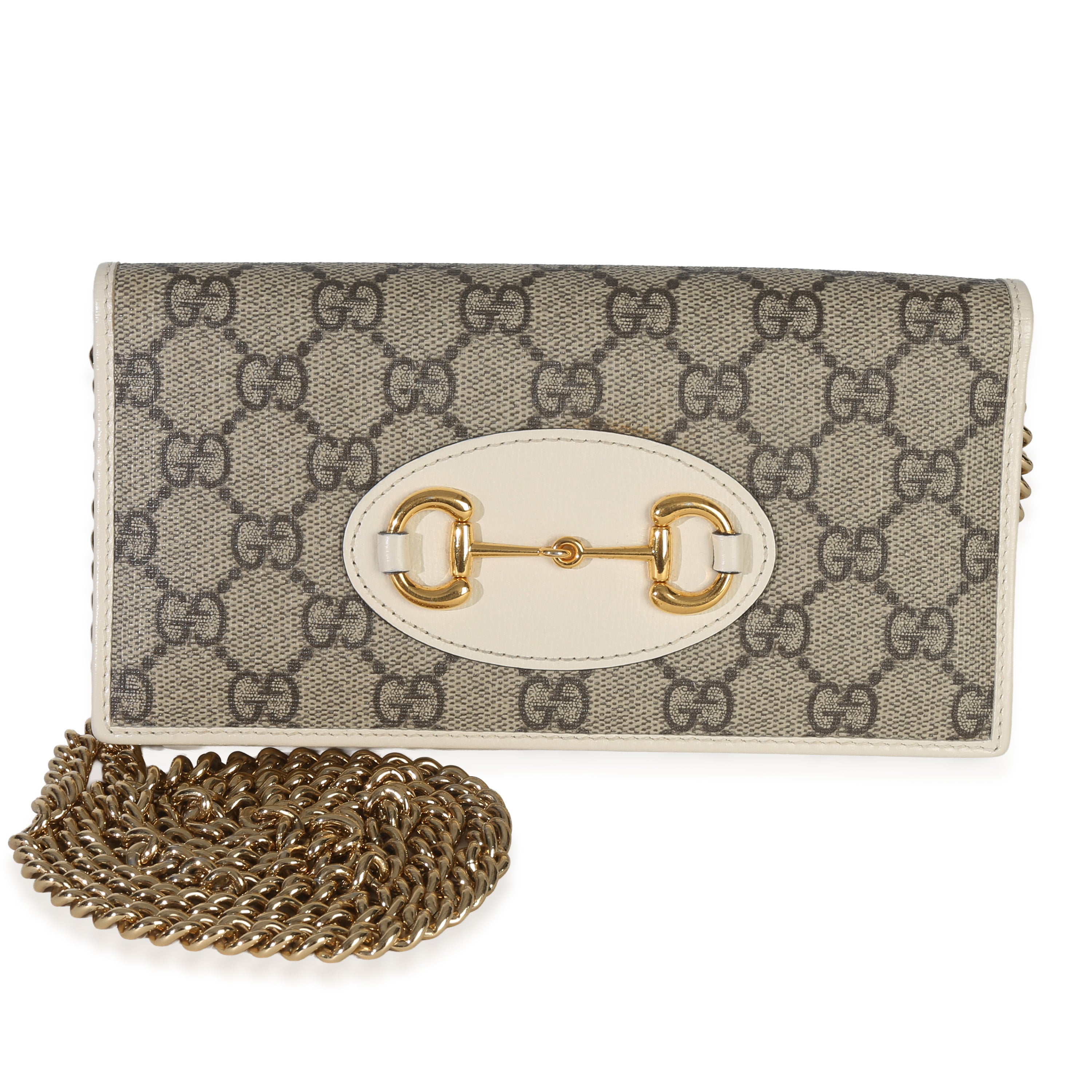 Gucci White GG Supreme Monogram Azalea Calfskin Horsebit 1955 Wallet On Chain