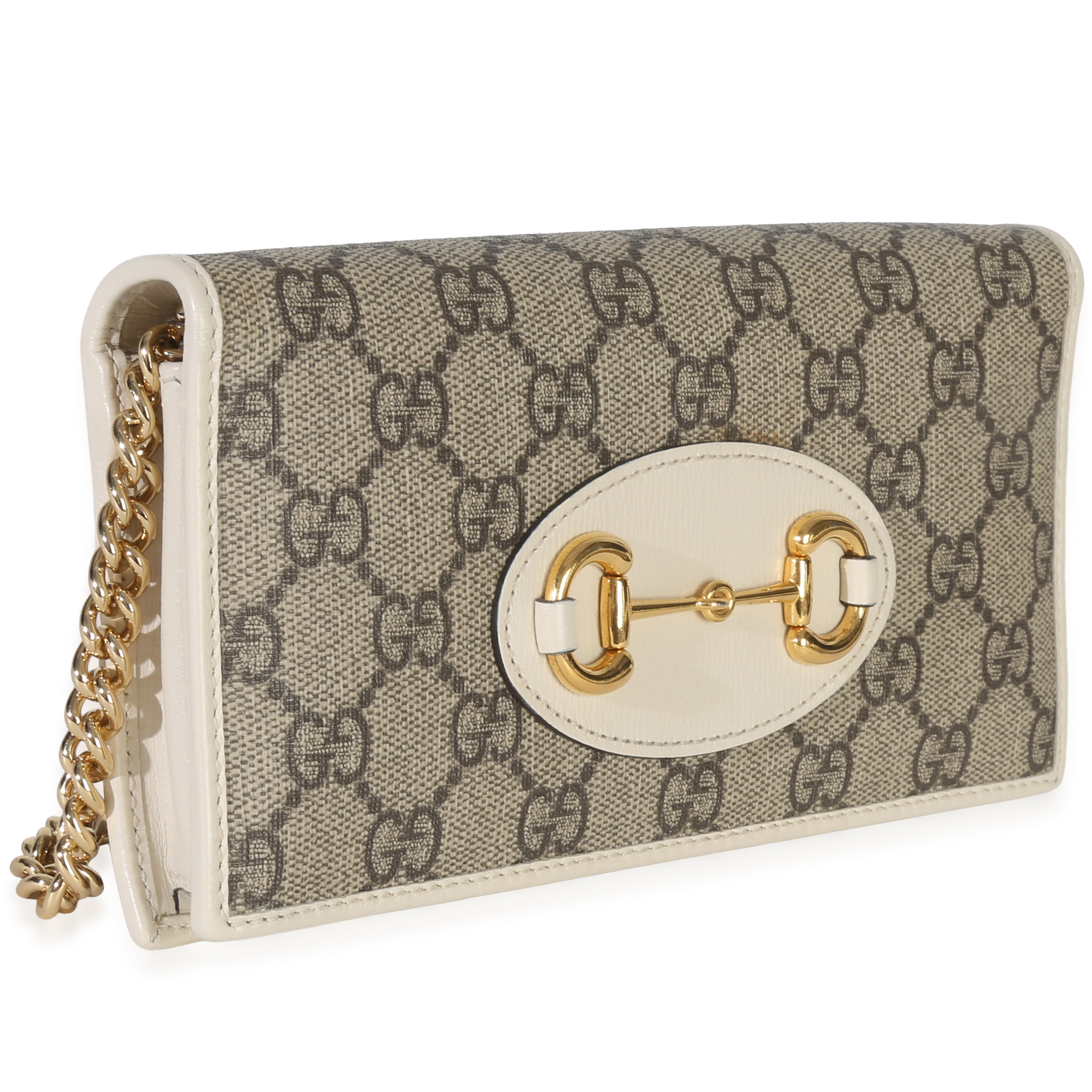 Gucci White GG Supreme Monogram Azalea Calfskin Horsebit 1955 Wallet On Chain