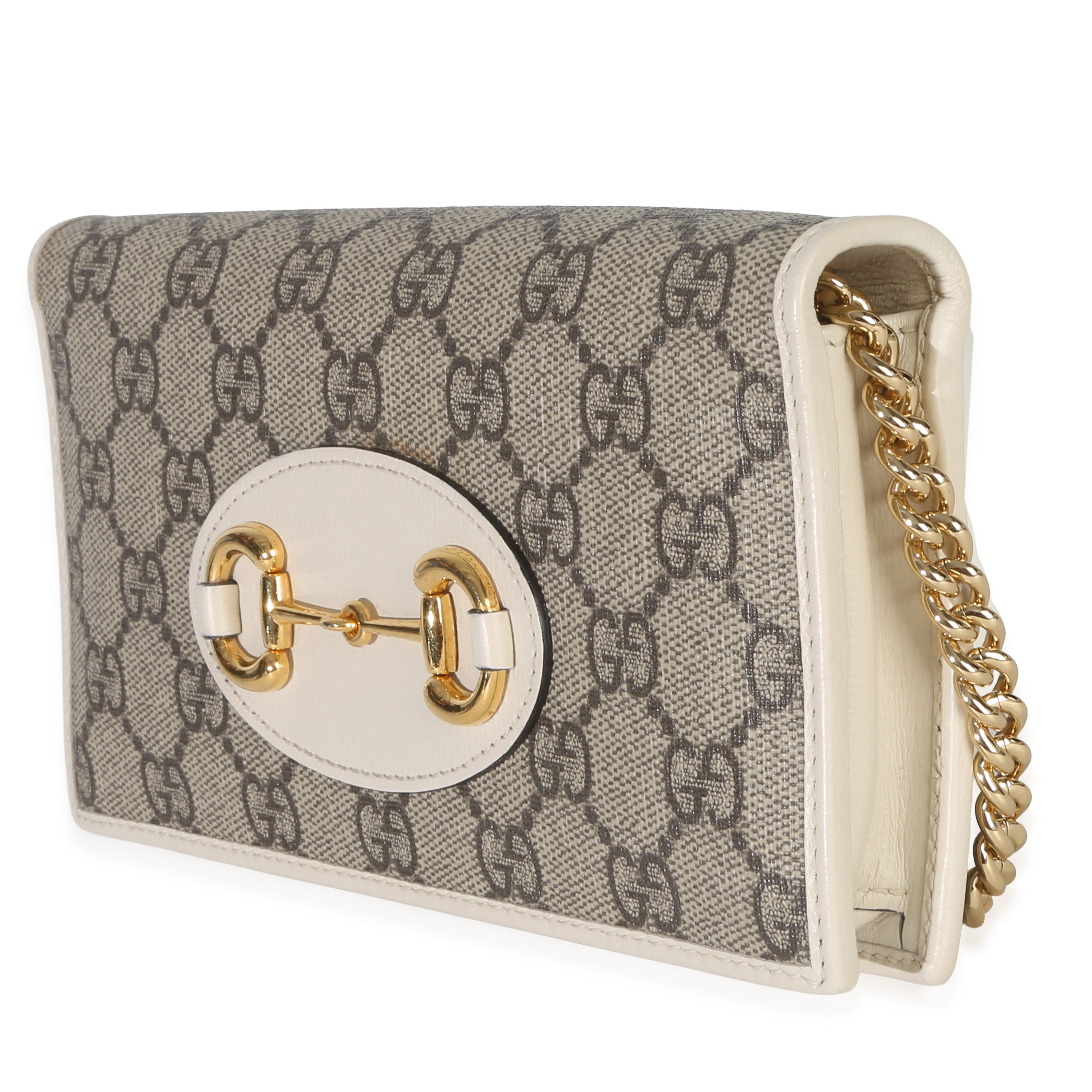 Gucci White GG Supreme Monogram Azalea Calfskin Horsebit 1955 Wallet On Chain